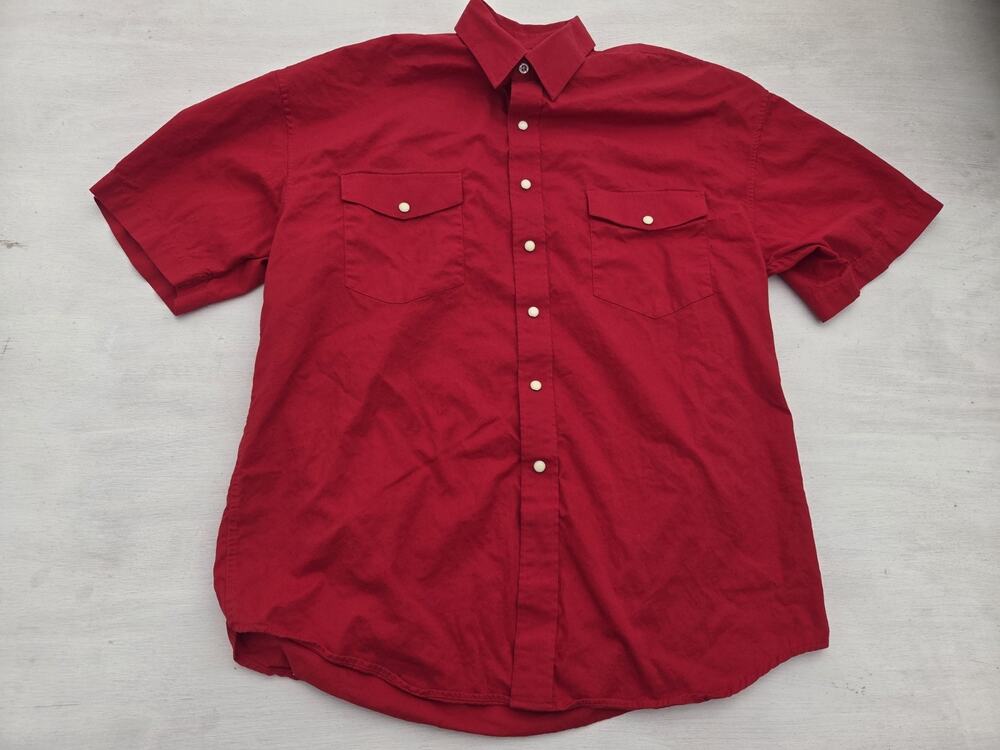 Panhandle Slim Shirt Mens L Red Pearl Snap Western Country Short Sleeve Cowboy